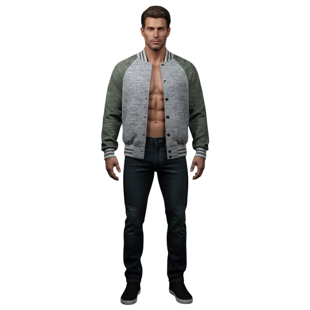 & Knit Raglan Varsity Bomber Jacket Grey Green XS NWOT